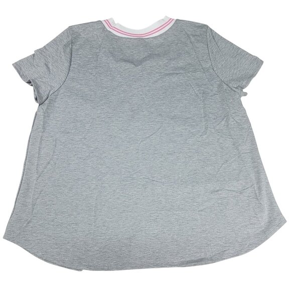 Honeyme T-Shirt Curvy Womens V-Neck Gray & Pink Striped Collar Womens XXL - Picture 2 of 6